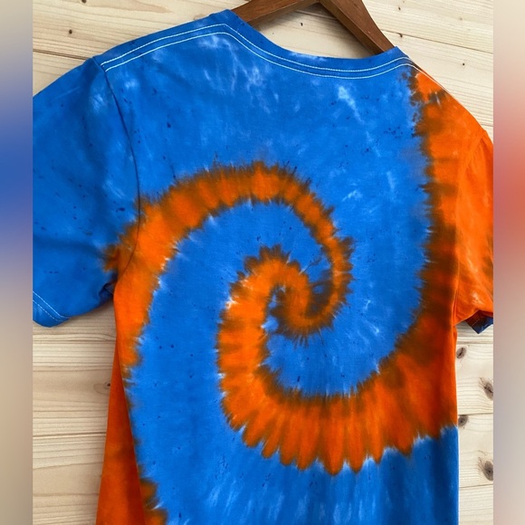 Small Unisex GILDAN Soft Style Blue Orange Spiral Tie-Dye Unique Handmade TShirt - Picture 6 of 8
